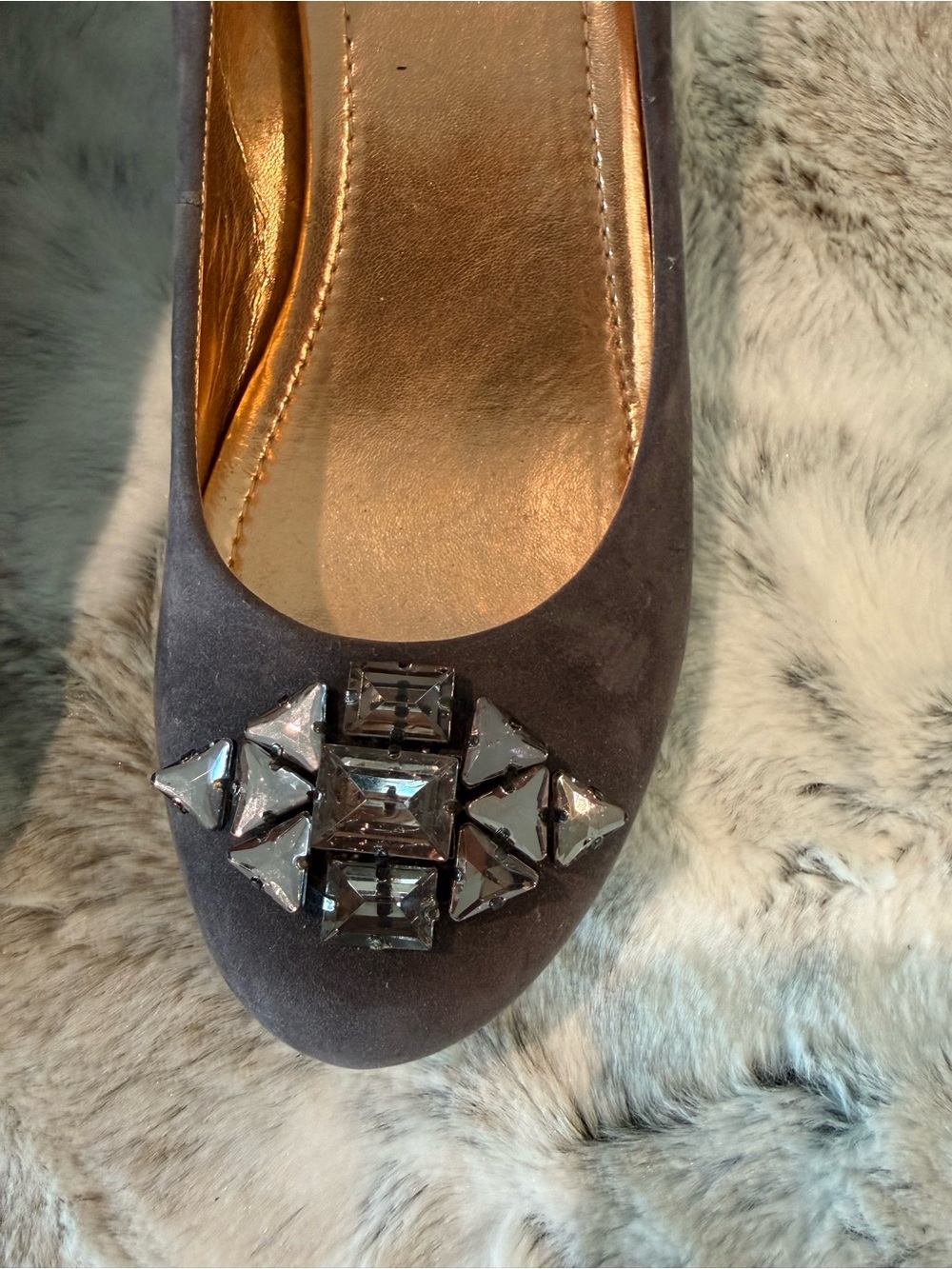BCBG Dark Brown Suede Jeweled Wedge Pumps - Picture 3 of 7